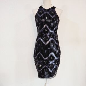 Cache Sexy Black Lace Sequin Halter Mini Dress Evening Cocktail Party Sz S
